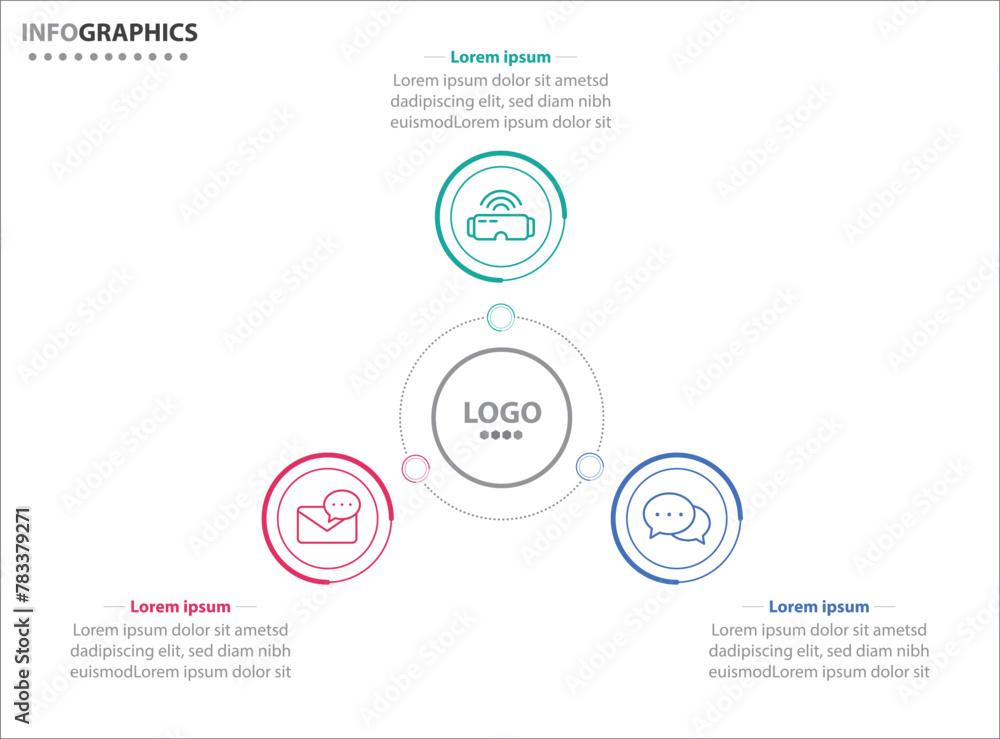 Fototapeta premium Circle infographic template with 3 options for presentations. Vector infographic design template. diagram, number options. Data visualization. Business concept with 3 steps, three process.