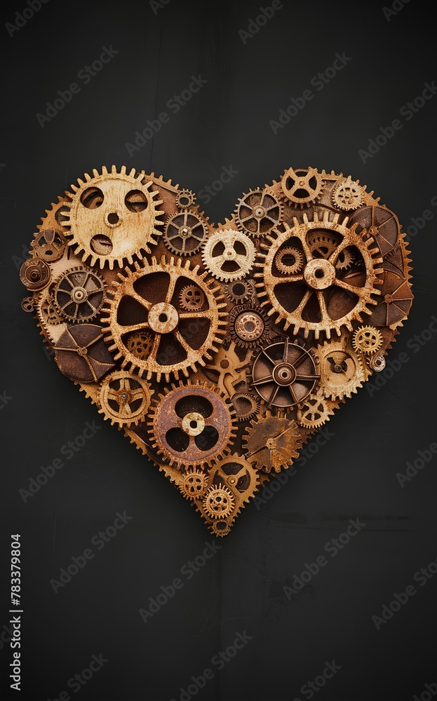 Steampunk Heart: An Intricate Assembly of Gears and Cogs Forming a Symbolic Heart Against a Dark Background Steampunk Heart: An Intricate Assembly of Gears and Cogs Forming a Symbolic Heart Against a Dark Background
