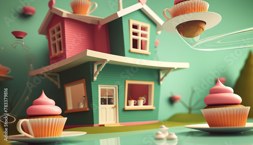 The upside down house hosted a tea party for gravity defying guests, serving floating cupcakes and levitating tea cups