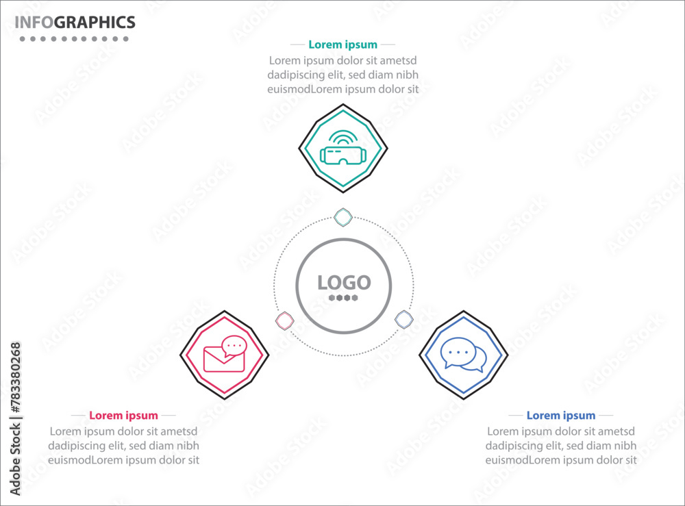 Fototapeta premium Circle infographic template with 3 options for presentations. Vector infographic design template. diagram, number options. Data visualization. Business concept with 3 steps, three process.