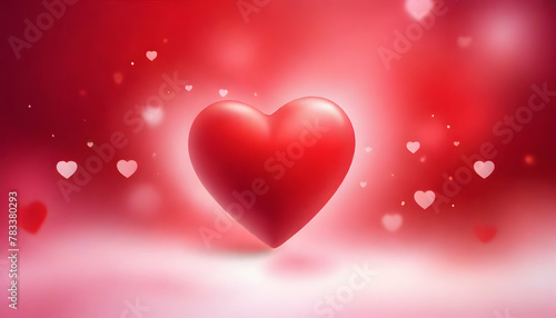 Warm image of a large red heart centrally placed, surrounded by smaller floating hearts