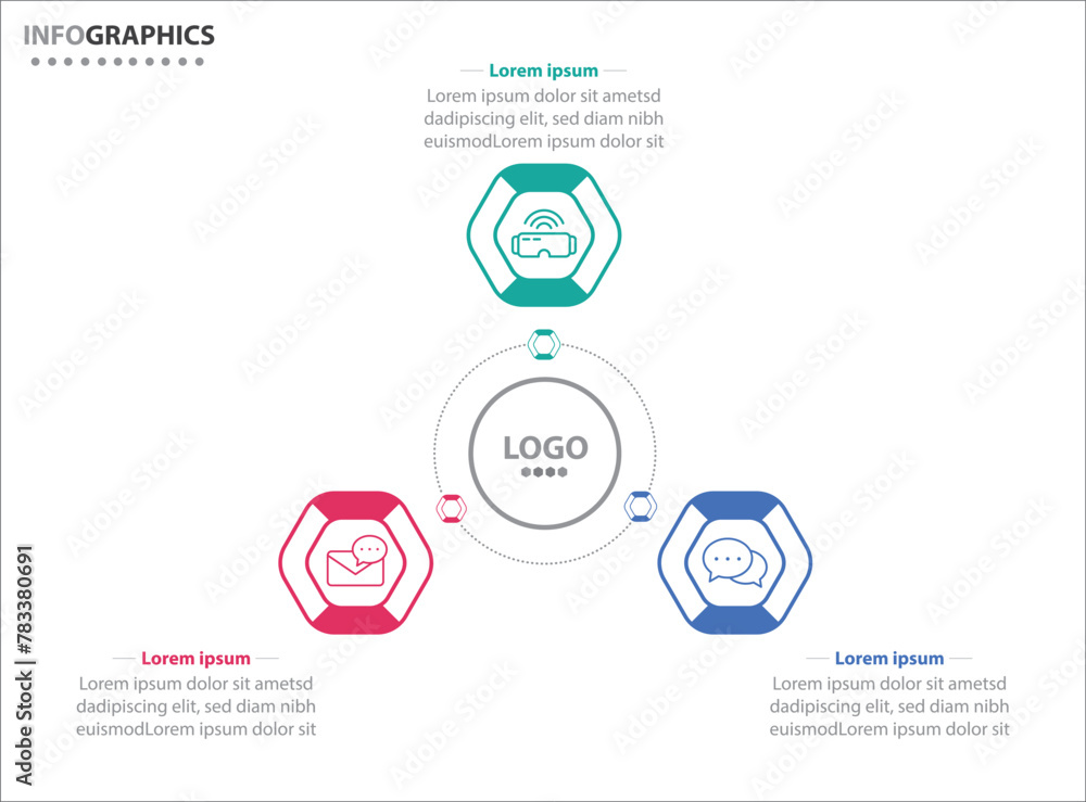 Fototapeta premium Circle infographic template with 3 options for presentations. Vector infographic design template. diagram, number options. Data visualization. Business concept with 3 steps, three process.