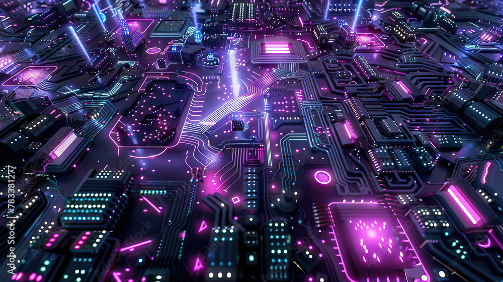 Cosmic Cybernetic Circuit: A Futuristic Circuit Board with Cosmic Sapphire, Cybernetic Emerald, and Holographic Amethyst