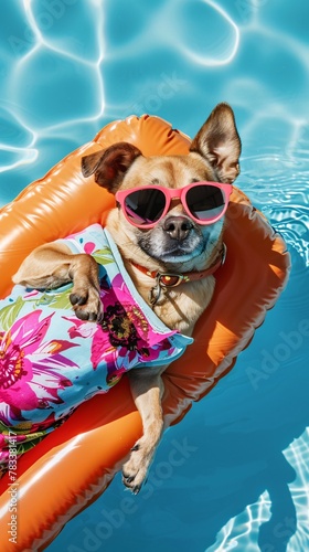 dog on swimming mattress
