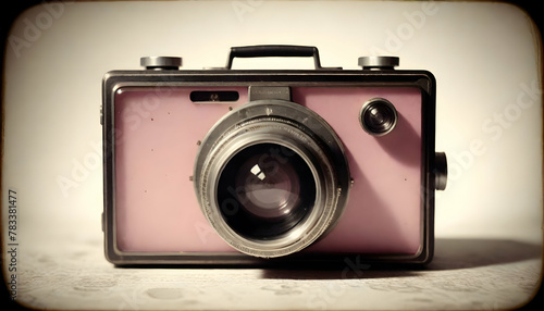 A classic pink vintage camera set against a soft sepia background, capturing the nostalgia and the essence of old-school photography photo