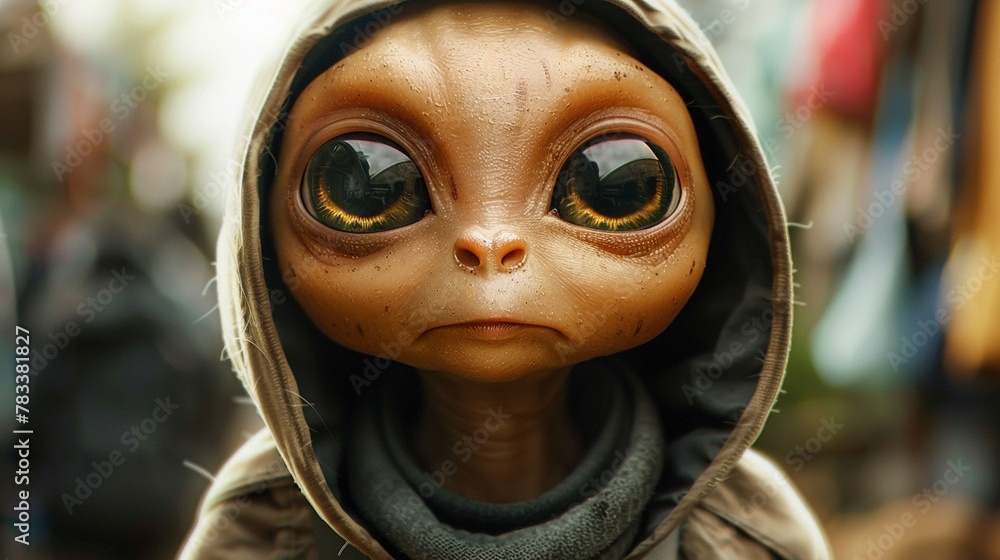 A charming extraterrestrial child with big, curious eyes