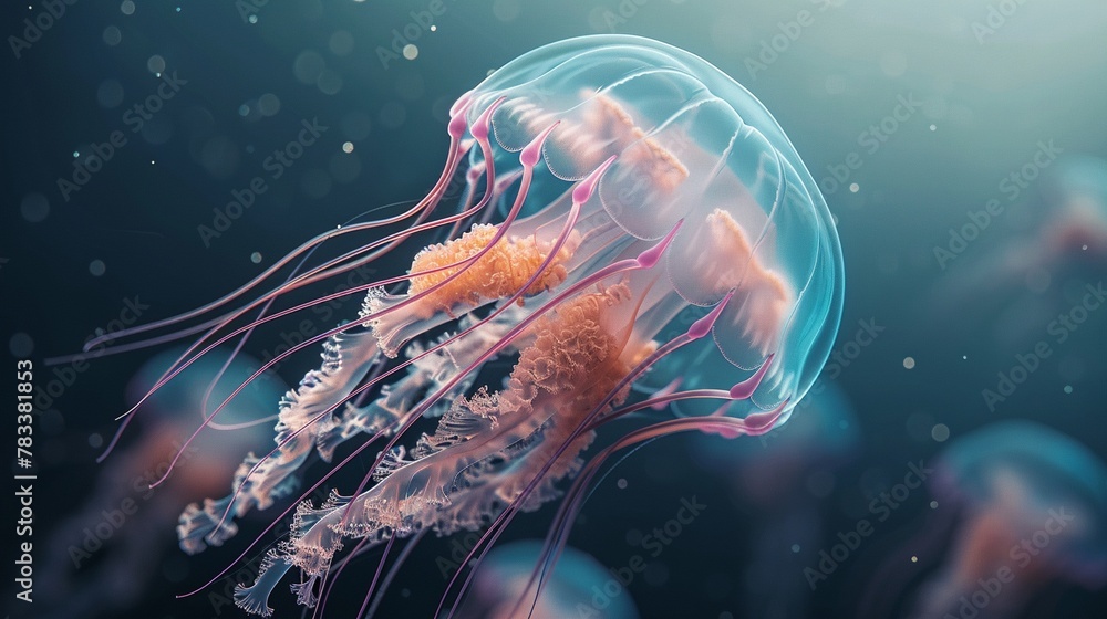 A cherubic depiction of a box jellyfish, floating gracefully - obrazy, fototapety, plakaty 