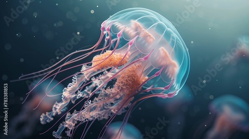 A cherubic depiction of a box jellyfish, floating gracefully photo