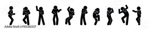 dancing people, icon, set of silhouettes, man dancing, woman and man, different poses