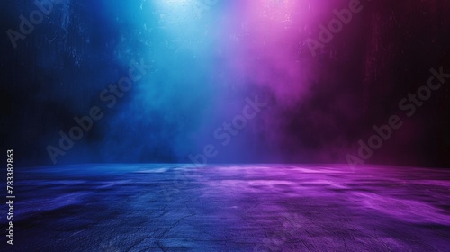 Abstract purple and blue neon lights creating a vibrant backdrop on a dark textured surface.