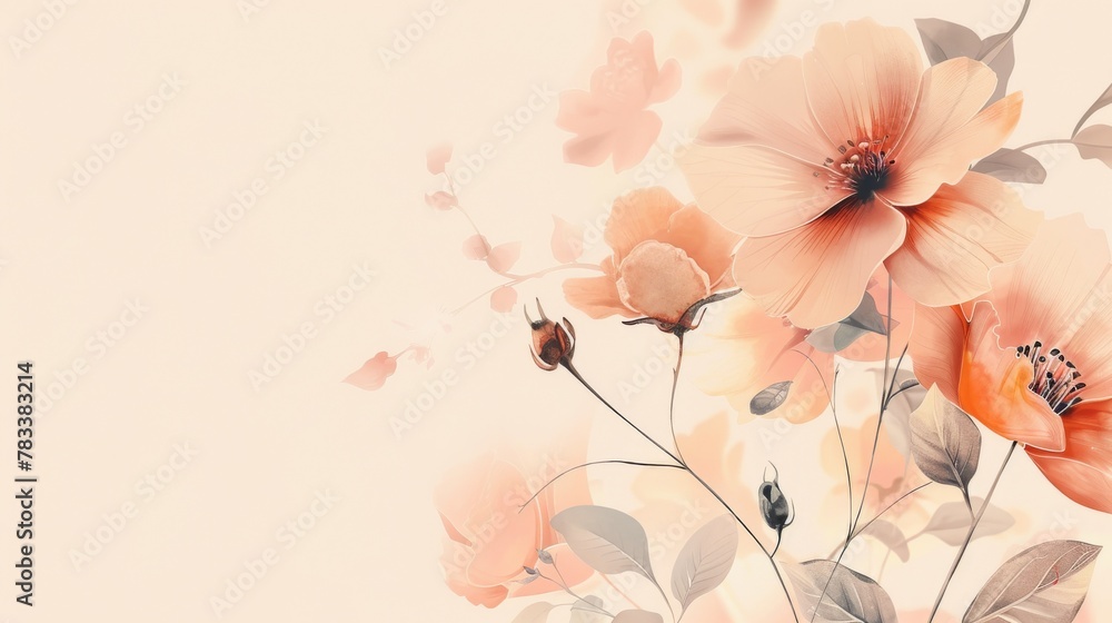 Soft orange blossoms on a pastel background. Artistic floral composition with copy space for design and celebrations.