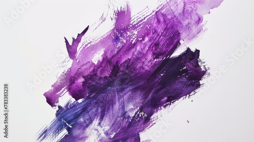 Dynamic purple brush strokes on a white canvas. Abstract acrylic painting. Art and creativity concept with copy space.