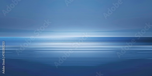 Serene blue seascape with tranquil water and clear sky at twilight. Digital art seascape with smooth gradient. Calmness and tranquility concept with copy space.