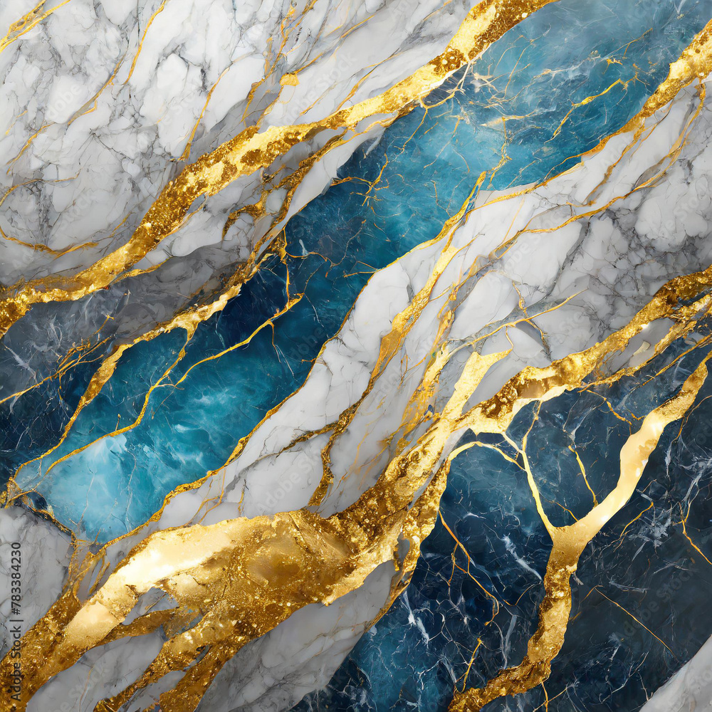 Fototapeta Luxury marble in gold bright colors blue and gray tones