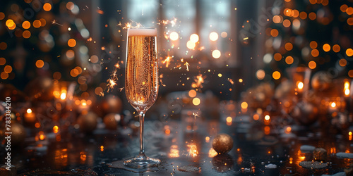 Champagne Glass with Bright Lights in the Background  Romantic Dating Atmosphere