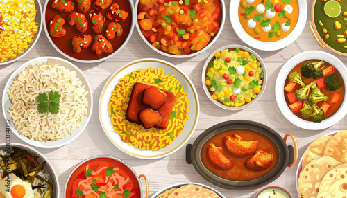 Wallpaper Mural Diverse Cuisine Buffet: A tempting buffet spread showcasing the diverse cuisine of India, with dishes from different regions such as North Indian, South Indian, Mughlai, and coastal delicacies Torontodigital.ca