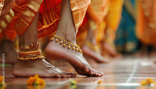 Indian Classical Dance Performance: A graceful performance of Indian classical dance forms such as Bharatanatyam, Kathak, or Odissi, showcasing intricate footwork and expressive gestures