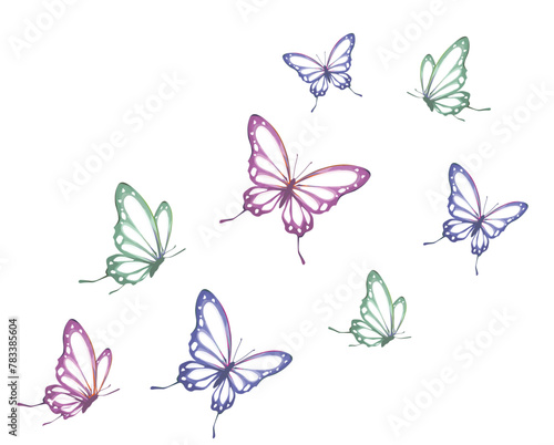 tropical butterflies with watercolor hand drawn brush  isolated on white background flying butterflies Morpho butterfly Spring and summer insects vector photo