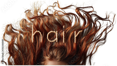 a woman with red hair and the word hair spelled in it. Transparent Background PNG