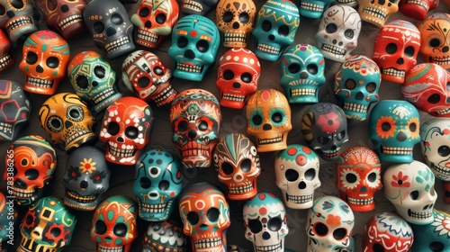 A large group of skulls are arranged in a pattern, AI
