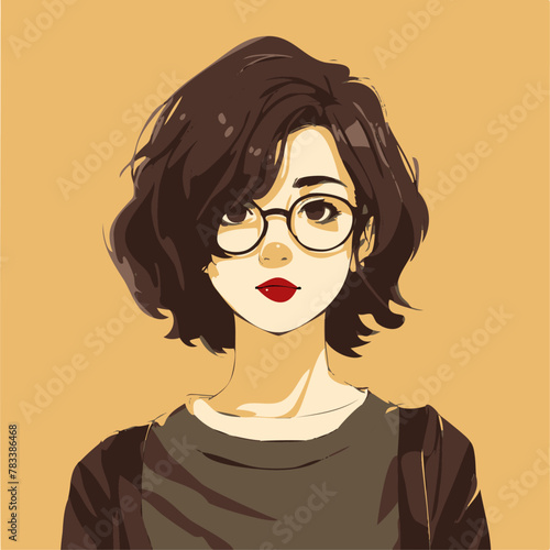 portrait of a woman, flat vector woman portrait illustration, woman red lips, intelligence woman, smart woman, beautfiul woman photo