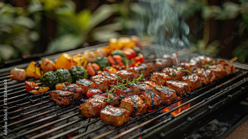Assorted Food Cooking on a Grill