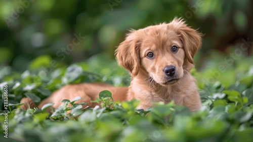 Puppy Sitting in Grass at Sunset