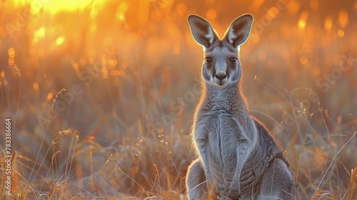Kangaroo Standing in Field at Sunset © olegganko