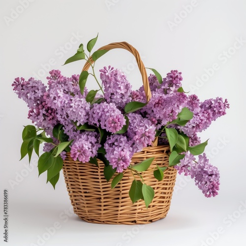 Blossoming Lilacs in Wicker Basket
