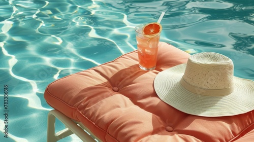 Drink on Wooden Table by Swimming Pool