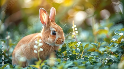Small Rabbit Sitting in Bushes