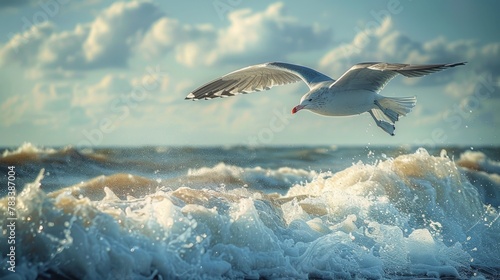 Seagull Flying Over Large Body of Water
