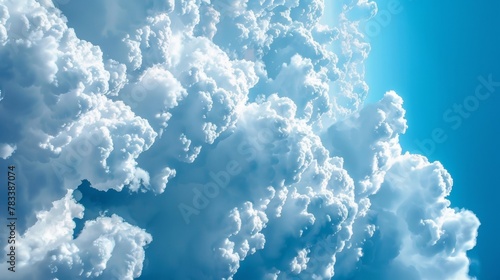 A view of a plane flying through the clouds with some white fluffy stuff, AI photo