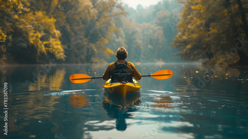 Wallpaper Mural Man Paddling Yellow Kayak Down River Torontodigital.ca
