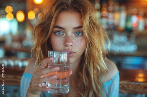 woman drinking in a bar sur...