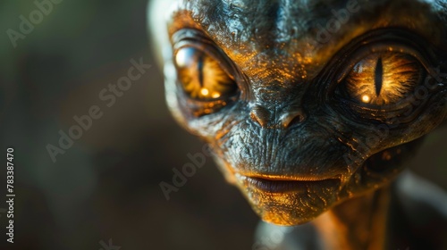 A close up of a creepy looking alien with glowing eyes, AI © starush