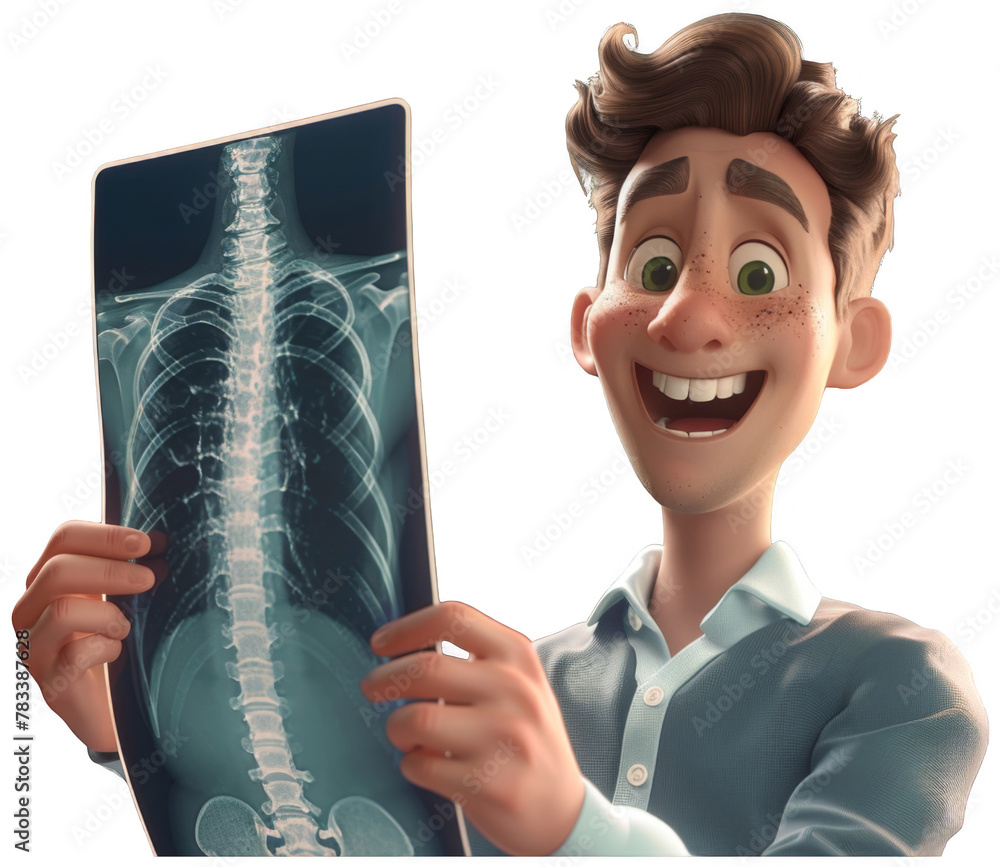 a man holding a x - ray image of a human body. Transparent Background ...