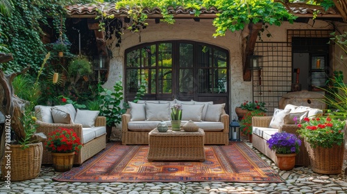 Patio With Couch, Chairs, and Rug
