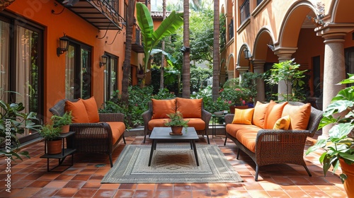 Patio With Couch, Chairs, and Rug