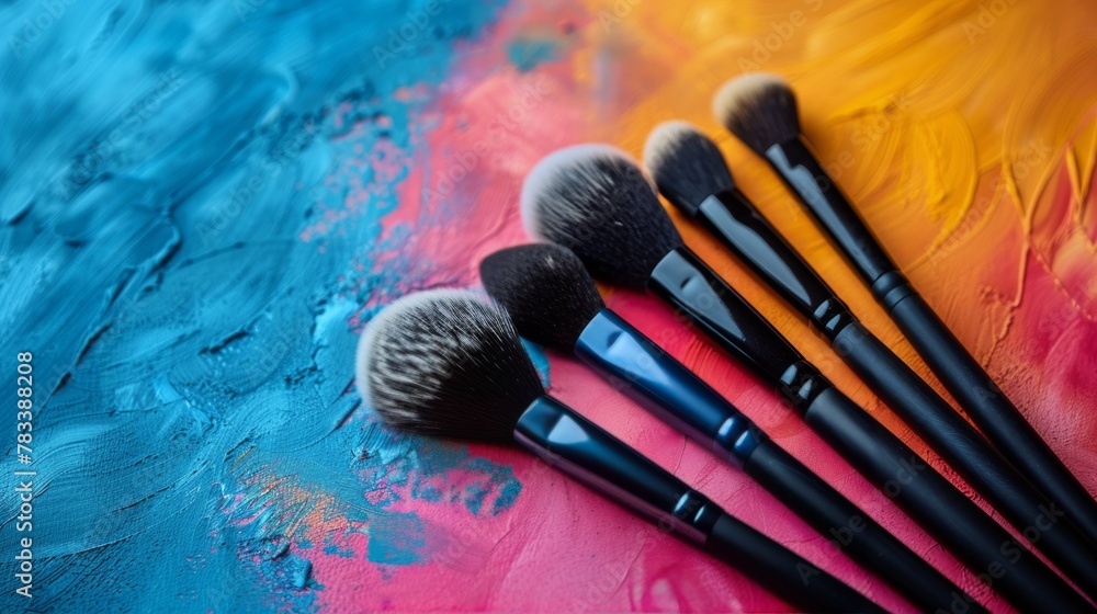 Group of Makeup Brushes Arranged on Table Group of Makeup Brushes Arranged on Table