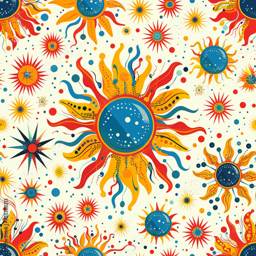 Vibrant Sun Pattern Seamless Design for Bright and Energetic Backgrounds