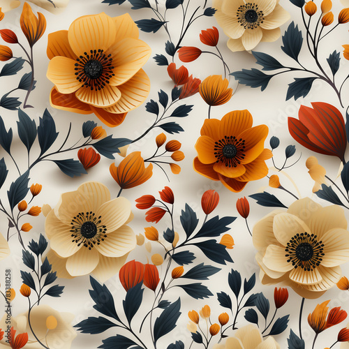 Seamless pattern tile background flowers and floral leaves plants © Nadtochiy