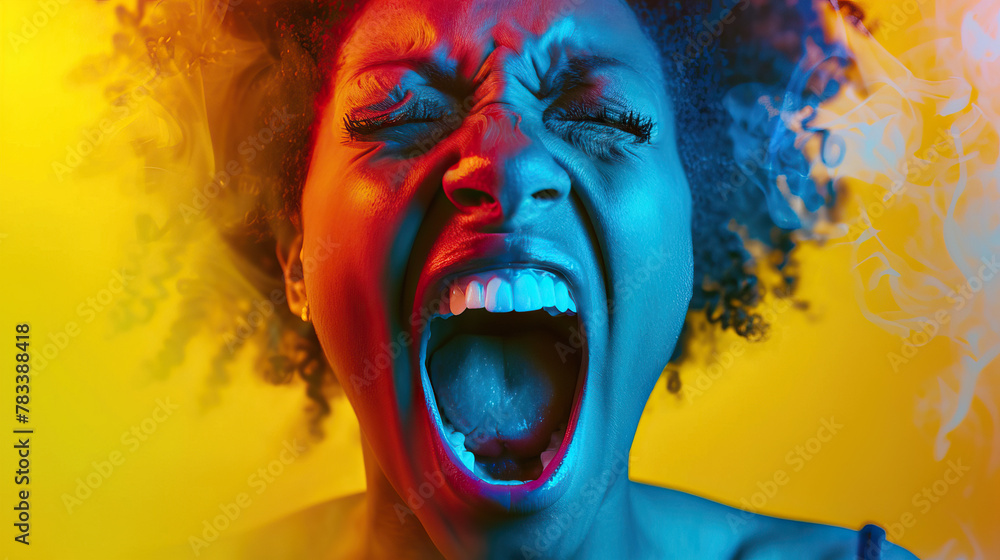 Portrait of african american female shouting in pain 