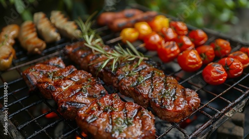 Assorted Food Cooking on a Grill