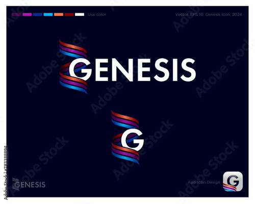 Genesis logo. Letter G and  multicolored ribbons like DNA.
