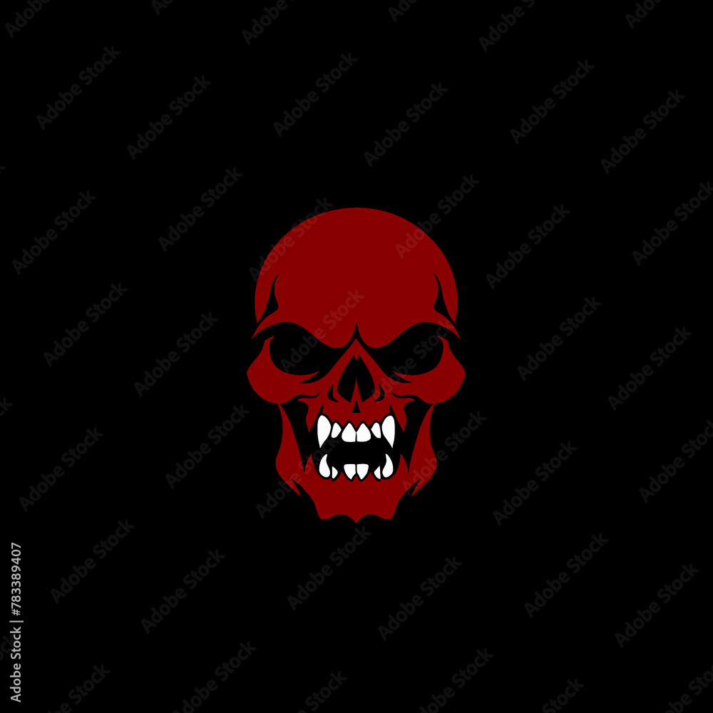 Minimalist Dark Red Human Skull Icon Isolated on a Black Background