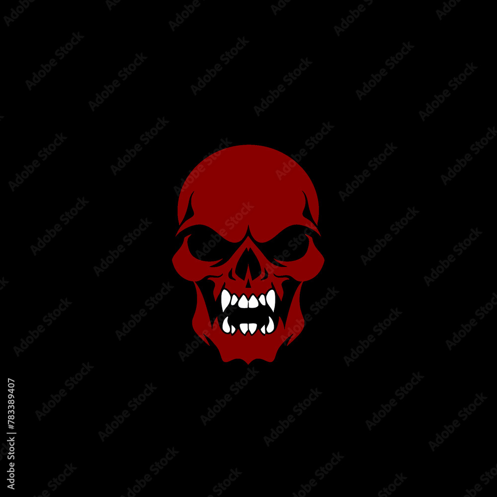 Fototapeta premium Minimalist Dark Red Human Skull Icon Isolated on a Black Background