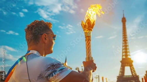 man holding the olympic torch