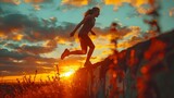 Young teenager woman practicing parkour sport in a suburban area at dusk