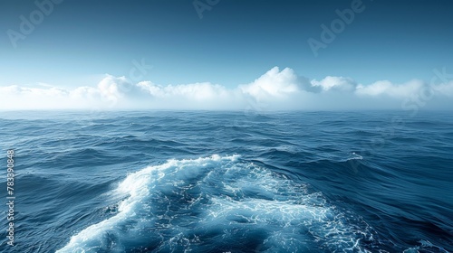 A view of a boat in the ocean with waves coming up, AI
